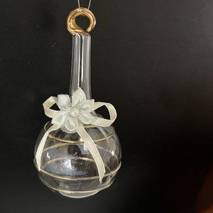 Baby’s 1st Christmas Clear Glass Ornament Bulb Blue Rose and Font Gold tone ring